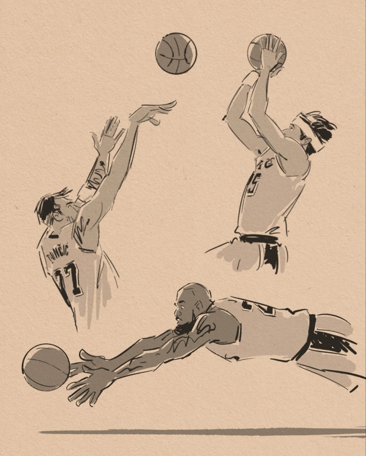 欧冠实时比分-壁纸请收藏！美漫画家晒作品 老詹鱼跃&amp;小里1+2&amp;东契奇绝平全都有